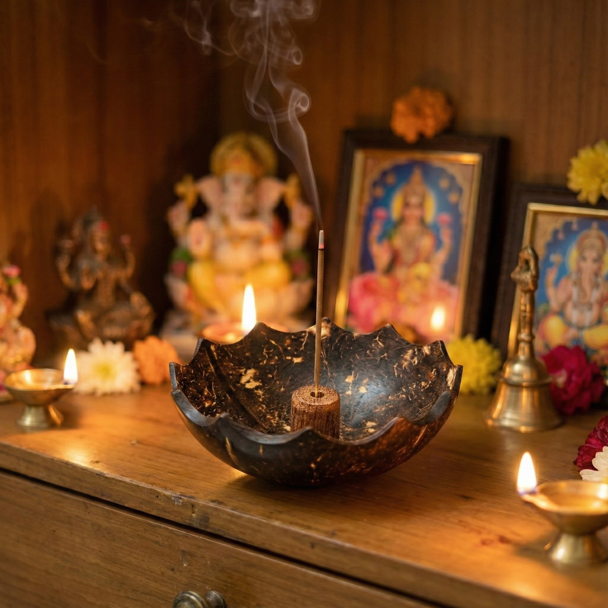 Agarbathi - lifestyle Shell & Soul Handmade Coconut Shell Agarbathi & Dhoop Stand - Image 2