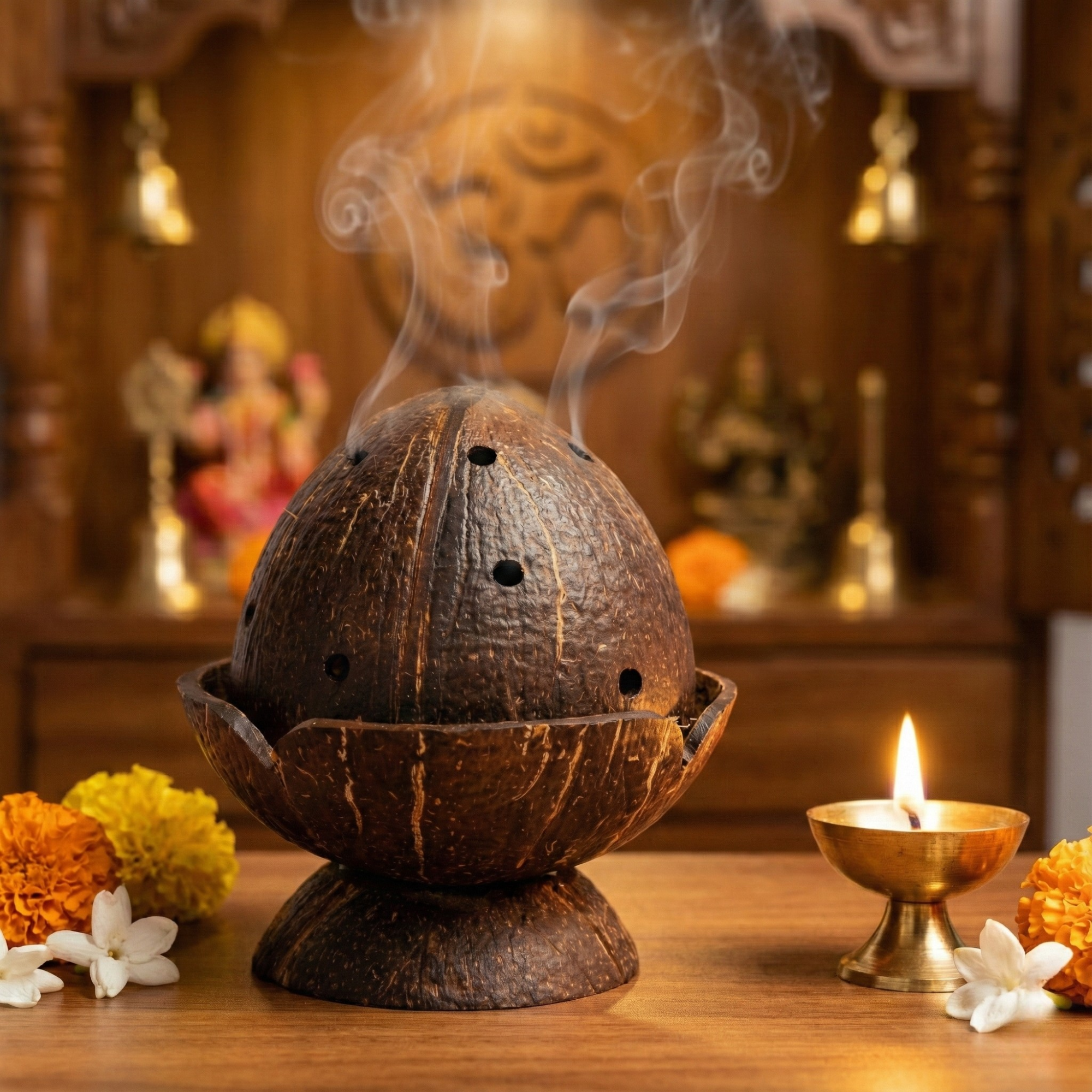 Dhoop - lifestyle Shell & Soul Handmade Coconut Shell Agarbathi & Dhoop Stand - Image 3