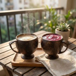 handcrafted coconut shell tea cups – eco friendly & plastic free (set of 2 & 4)