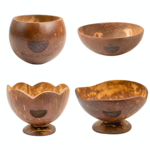 shell & soul handcrafted coconut shell bowl set of 4 (200–250 ml) | natural eco friendly serving bowls – round, leaf, lotus & oval